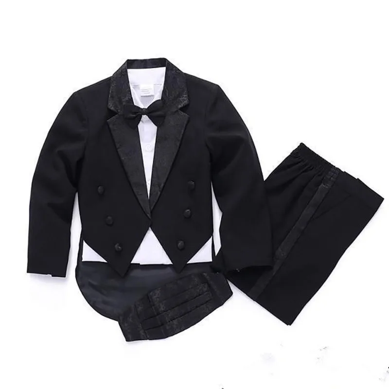 Spring and autumn black/white boy suits wedding costumes for boys baptism christmas suits toddler baby wear 5-Piece