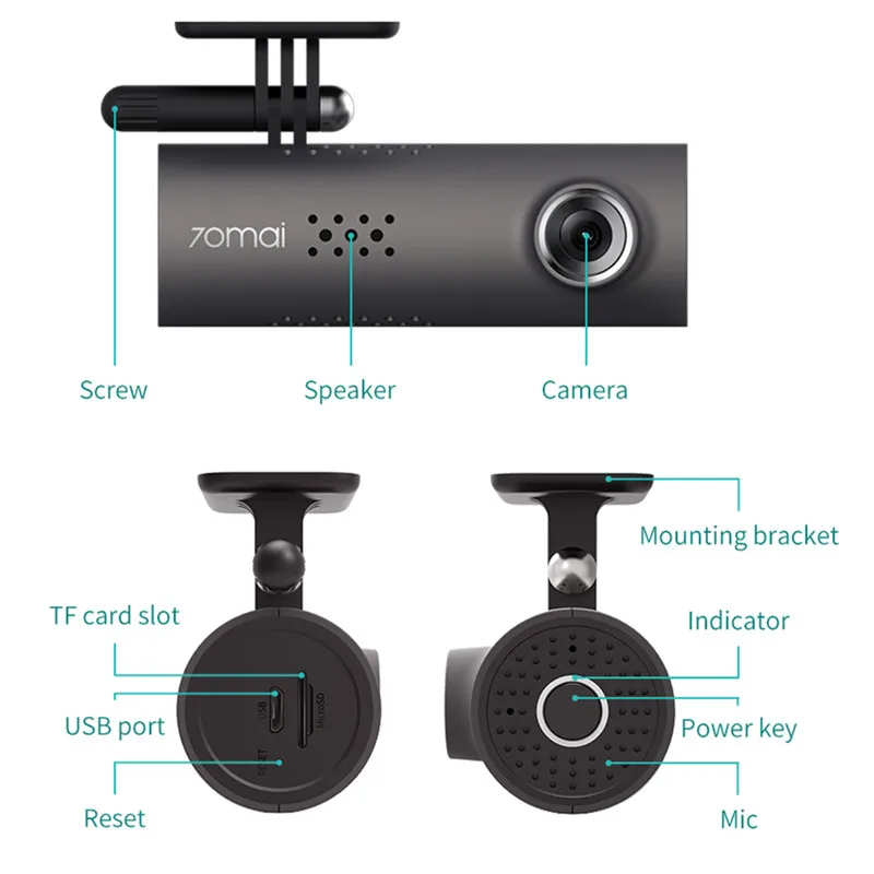 70mai Smart Dash Cam 1S, Dash Cam Recorder Camcorder, 1080p, Night Vision, Wide Angle, G-Sensor, Loop Recording, App Wifi, Voice Control (2020)