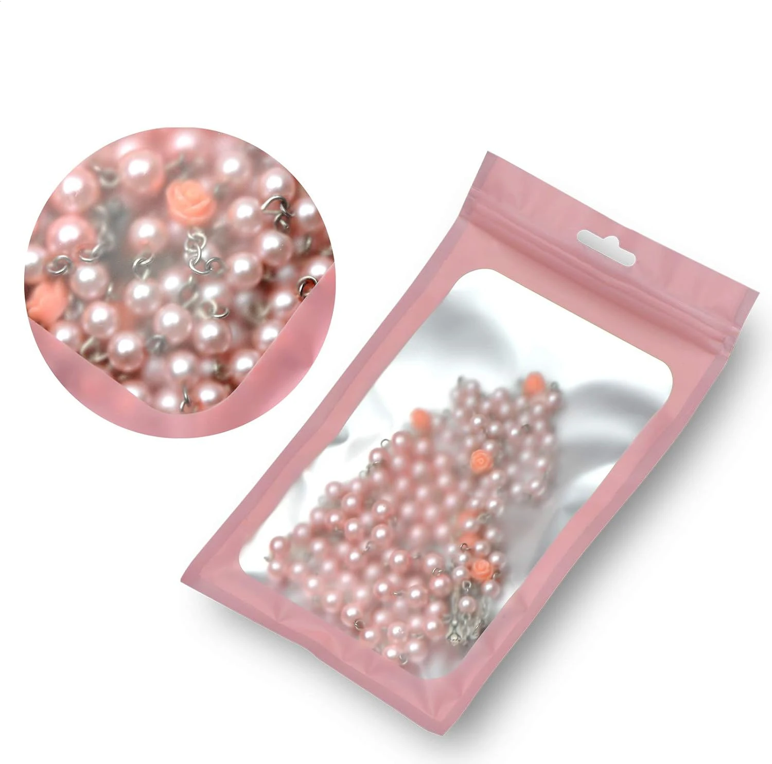 10 Stück rosa Kunststoff matt Mylar Zip Lock Verpackungs tasche für Schmuck Halskette Lagerung Display Beutel Klein unternehmen Großhandel – Detail 3