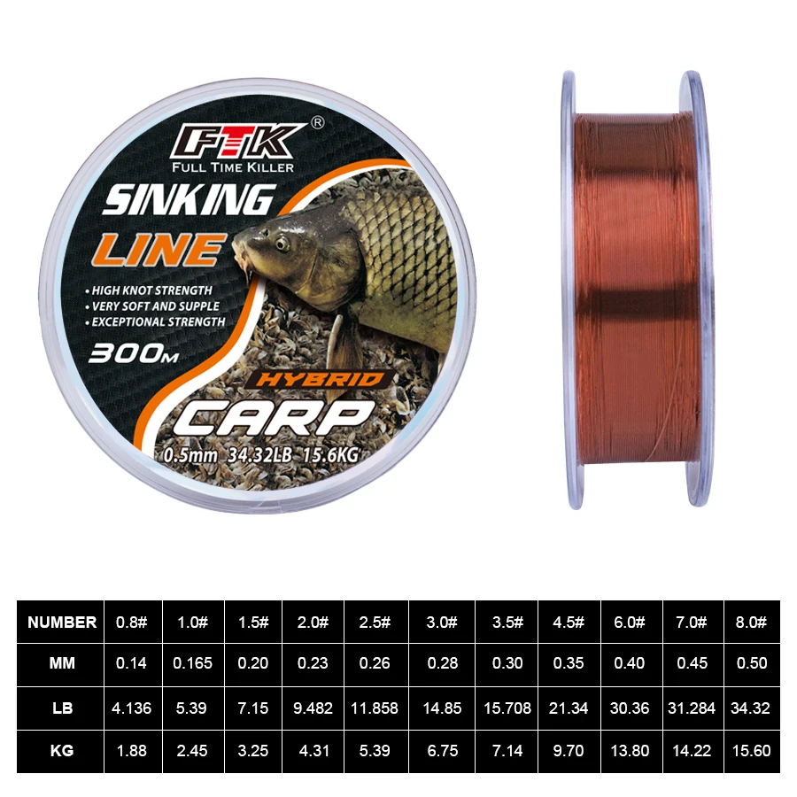 FTK Fluorocarbon Coating Fishing Line 100m/300m 0.14mm-0.50mm Carbon Fiber Leader Line Fishing Lure Wire Sinking