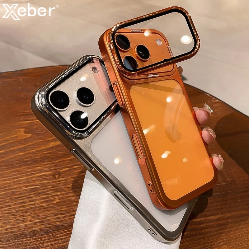 Elegant Clear Phone Case with Flip Lens Stand and Shockproof Bumper Protection