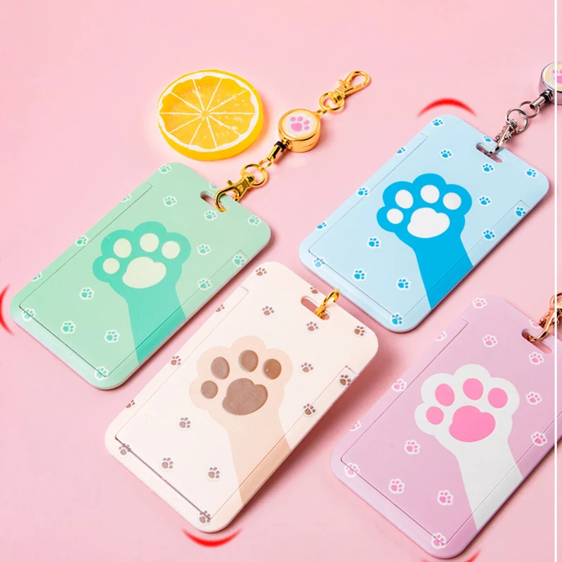 

Cartoon Cute Card Cover Paw Printed Card Holder Case Lanyard Bus Card Case Wear-resistant Scratch Resistant Scalable Student