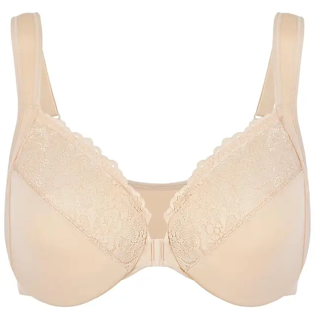 Glamorise Elegance Lace Wonderwire Front Close Bra Size 48G Beige