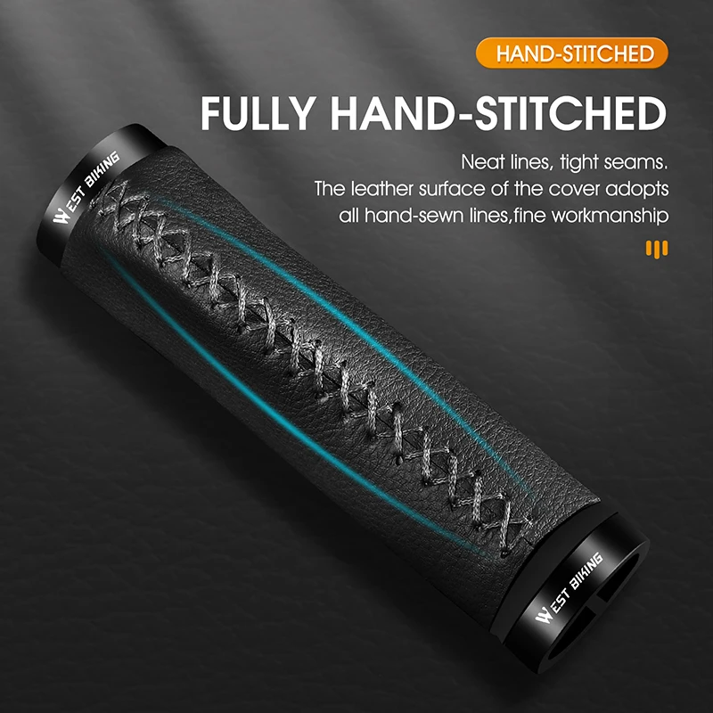 WEST BIKING Soft Leather Bicycle Handlebar Grips Anti-Slip Shock-absorbing Bike Grips With Aluminum Lock Cycling Handle Cover