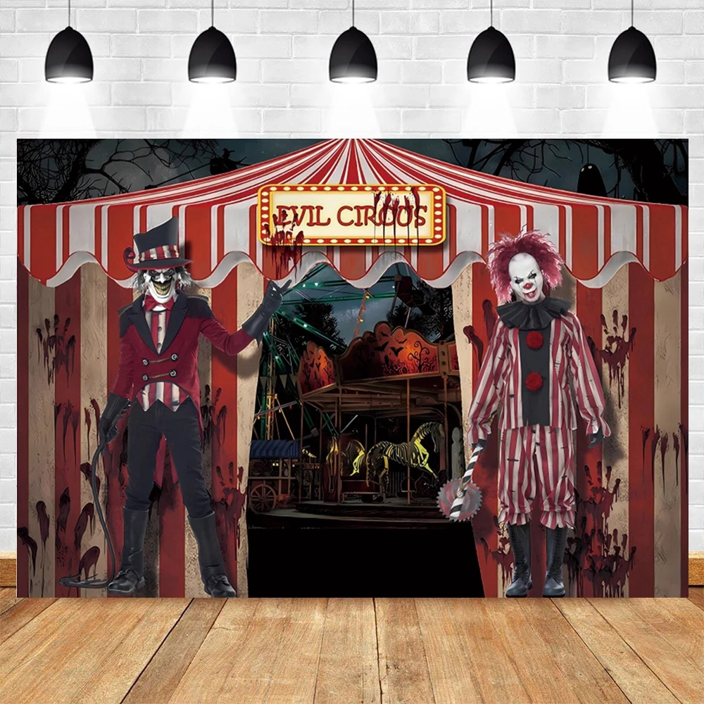 BELECO 10x8ft Halloween Circus Backdrop – Red/White Stripes With Blood Splatter, Polyester Fabric For Photography