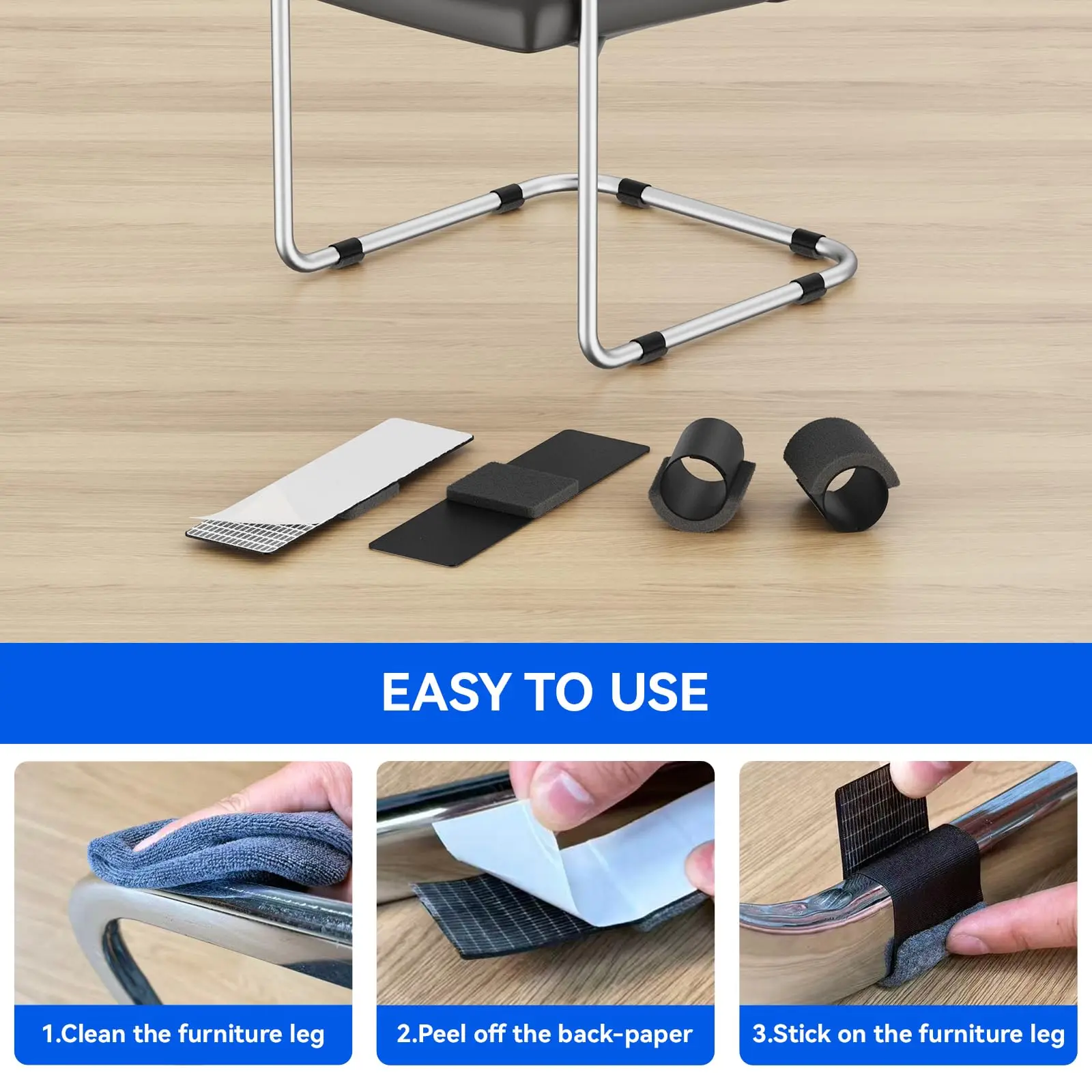 Wrap-Around Felt Chair Leg Floor Protectors - Furniture Pads (Set of 6/12)