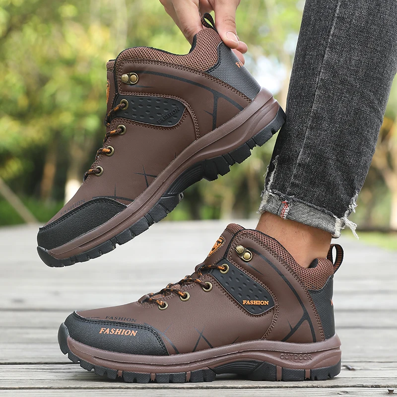 Stylish Men High Cut Outdoor Sneakers Durable Fashion Waterproof Hiking Boots for Camping  Travel Sneakers Tenis Bona Masculino