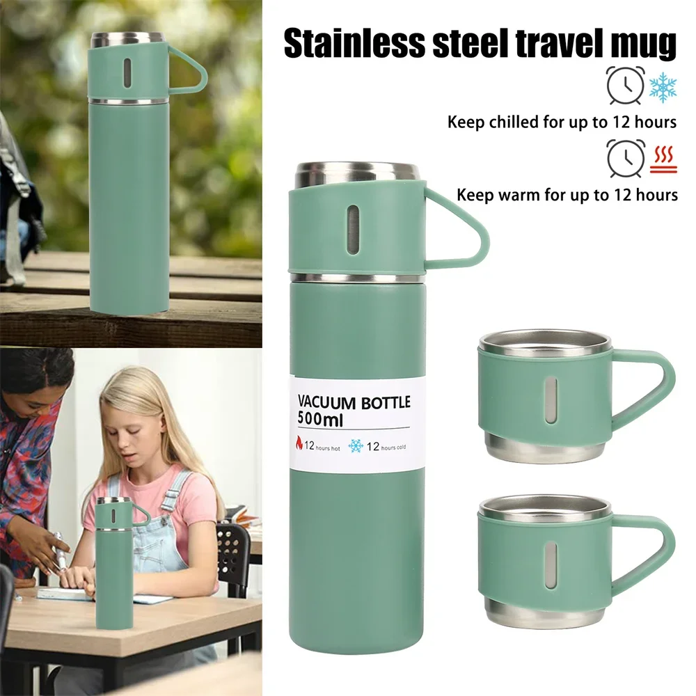 500Ml Hot And Cold Double Wall Stainless Steel Insulated Sport Vacuum Flask Tea Gift Box Set With Two Cups