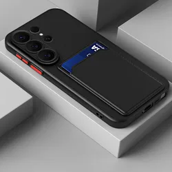 Premium Wallet Card Slot Silicone Case - Shockproof Full Protective TPU Cover - Galaxy S26 Edge (Black)