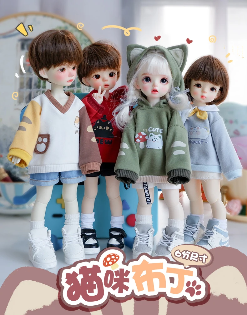 1/6Bjd Doll Clothes Cute Cat Hooded Sweater Jacket Casual Doll Coat Accessories For Large 1/6, Yosd, 30cm Bjd Sd Dd Doll