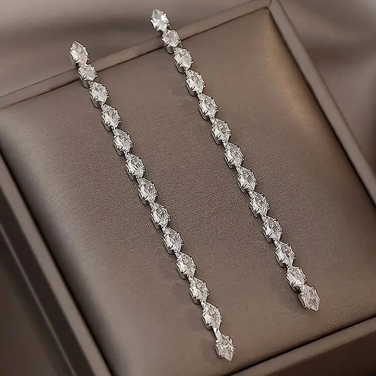 Simple Geometric Zircon Crystal Long Tassel Dangle Earrings for Women