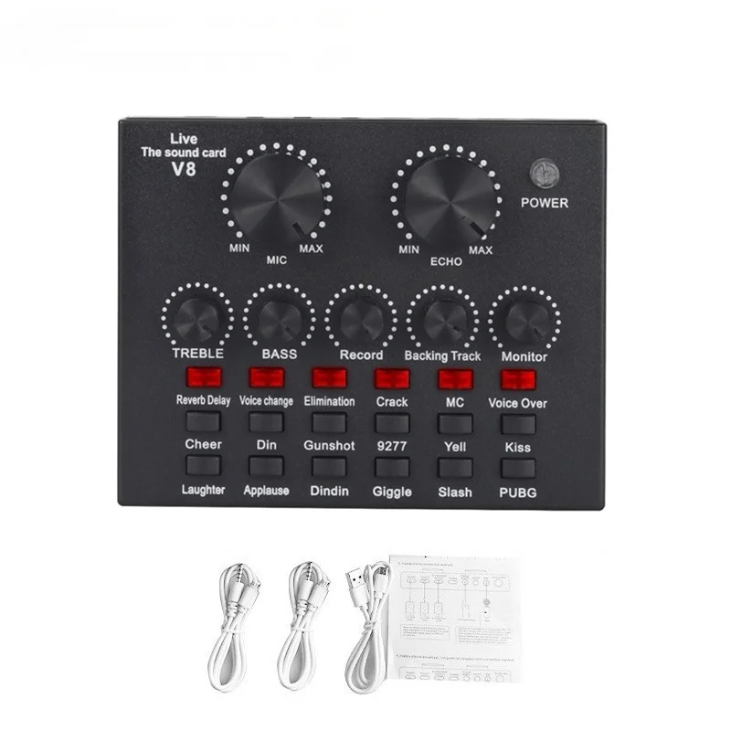V8/V8S USB Ses Arabirimi Mikseri – PC/Telefon için Yayın / Yayın Ses Kartı, Kulaklık Mikrofonunu Destekler