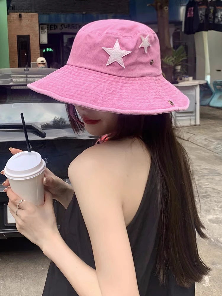 Žhavý výprodej růžových retro klobouků s velkou krempou, punkových hvězd Y2K, letních venkovních, slunečních, horolezeckých, kovbojských, ležérních, jazzových_voghion.com