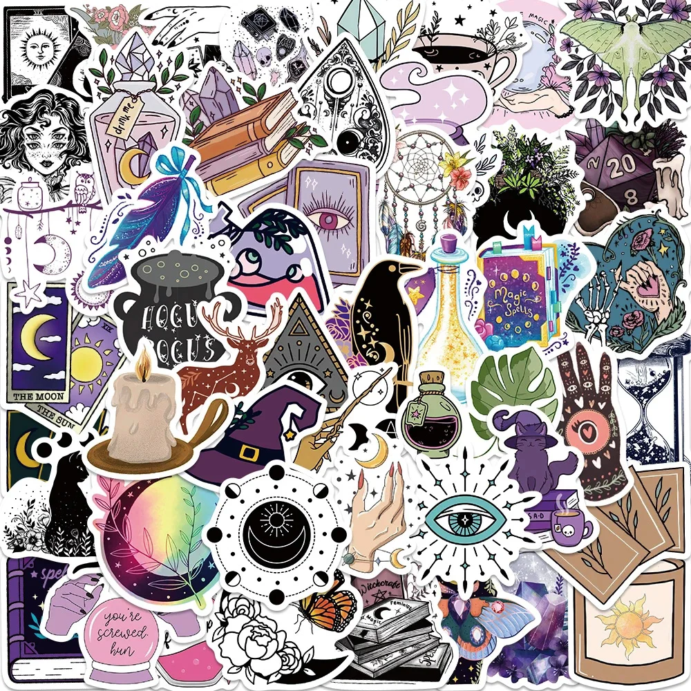 10/30/50/100pcs Retro Bohemian Style Witch Stickers Gothic Aesthetic Graffiti Sticker Decals for Diary Phone Case Guitar Laptop