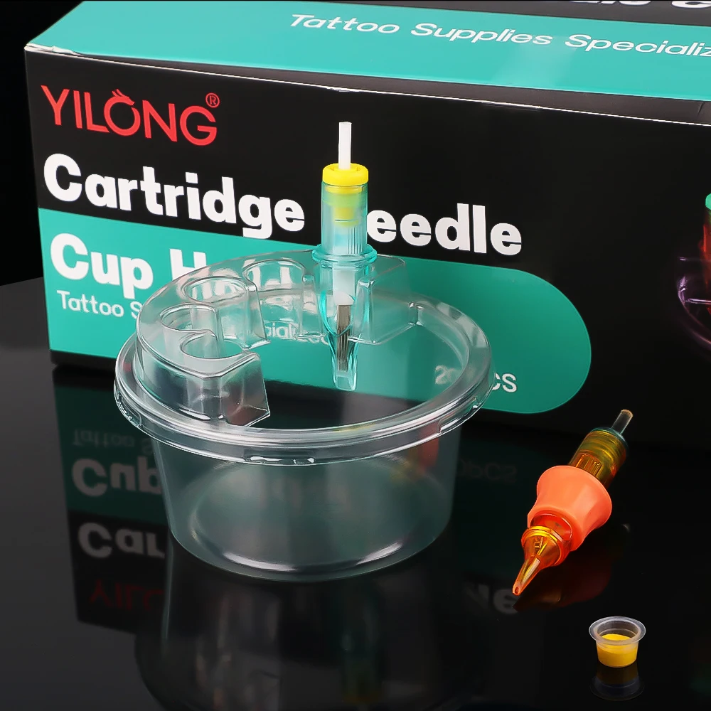 Disposable Tattoo Needle Cartridge Needle Cups Holder Plastic Ink Cleaning Cup Stand Tattoo Cartridge Tray Supplies 20pcs