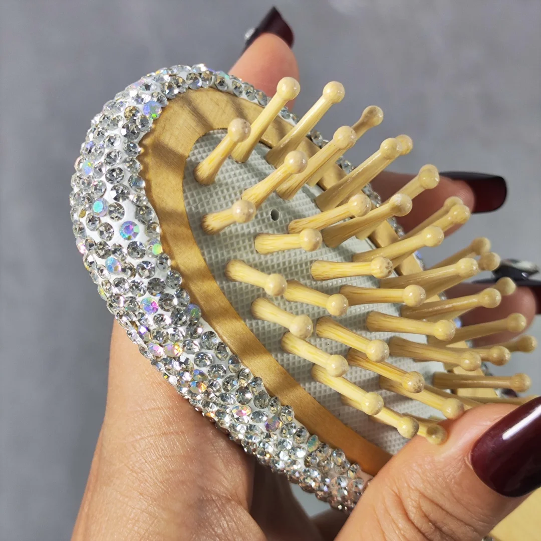 Luxurious and Compact Wooden Massage Air Cushion Comb, Artificial Diamond-Encrusted Hair Smoothing Comb, Travel Portable Head Relaxation Massage Comb 5