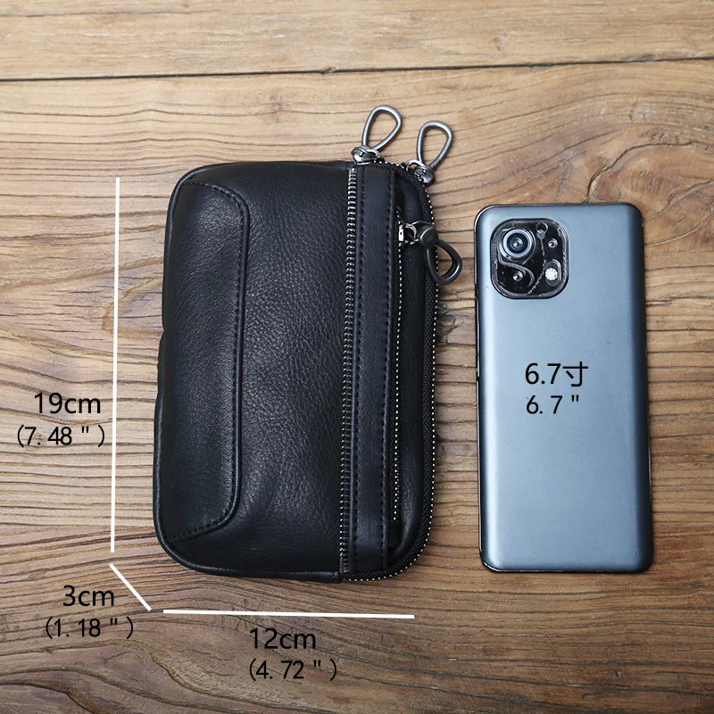 Genuine Leather Men's Mobile Phone Waist Bag Top Layer Cowhide Multifunctional Coin Card Holder  6.7 Inch Mobile Phone Bag NZPJ