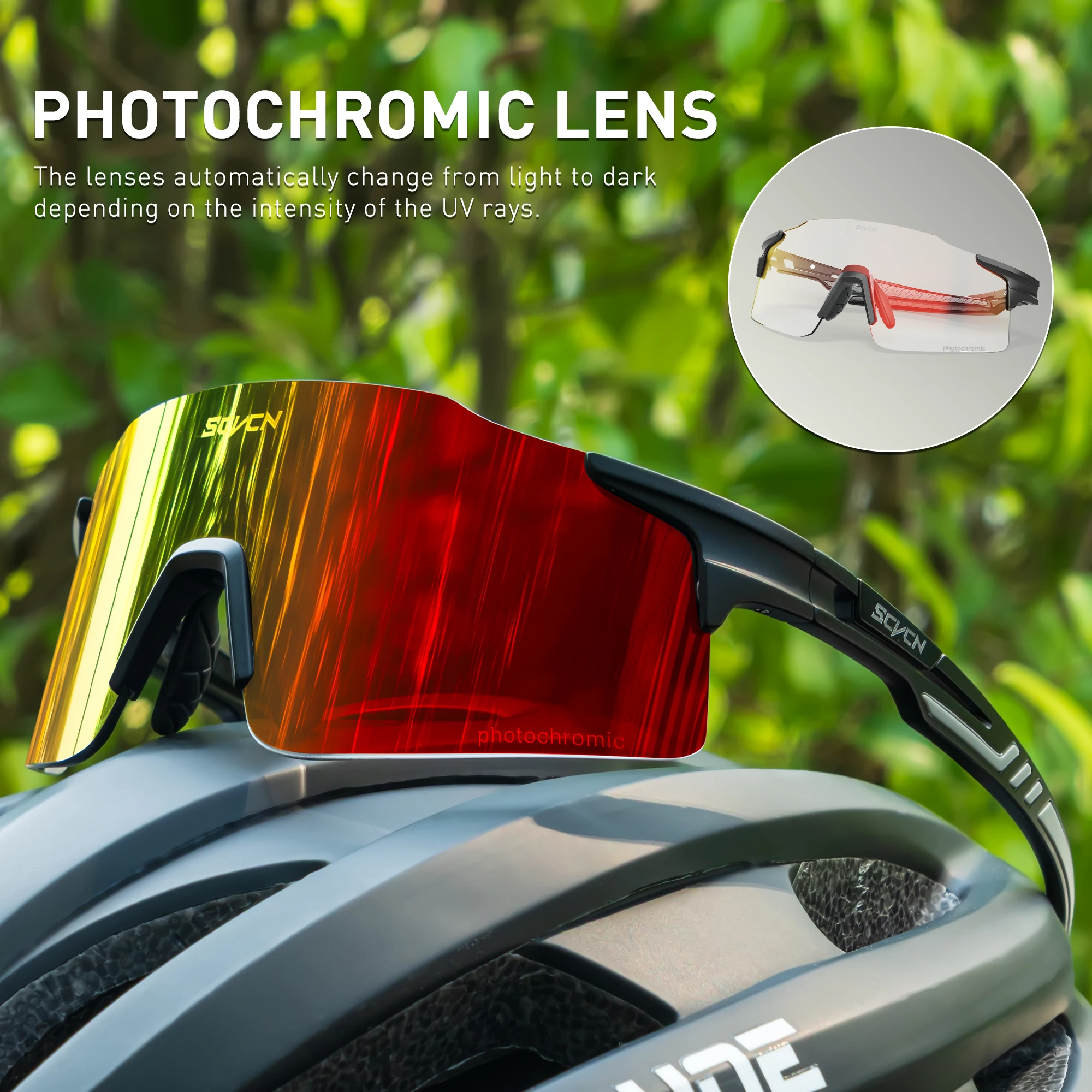 SCVCN Photochromic Cycling Glasses Men Sunglasses Outdoor Cycling Road Mountain Bike Glasses and Women Casual Hiking Windproof