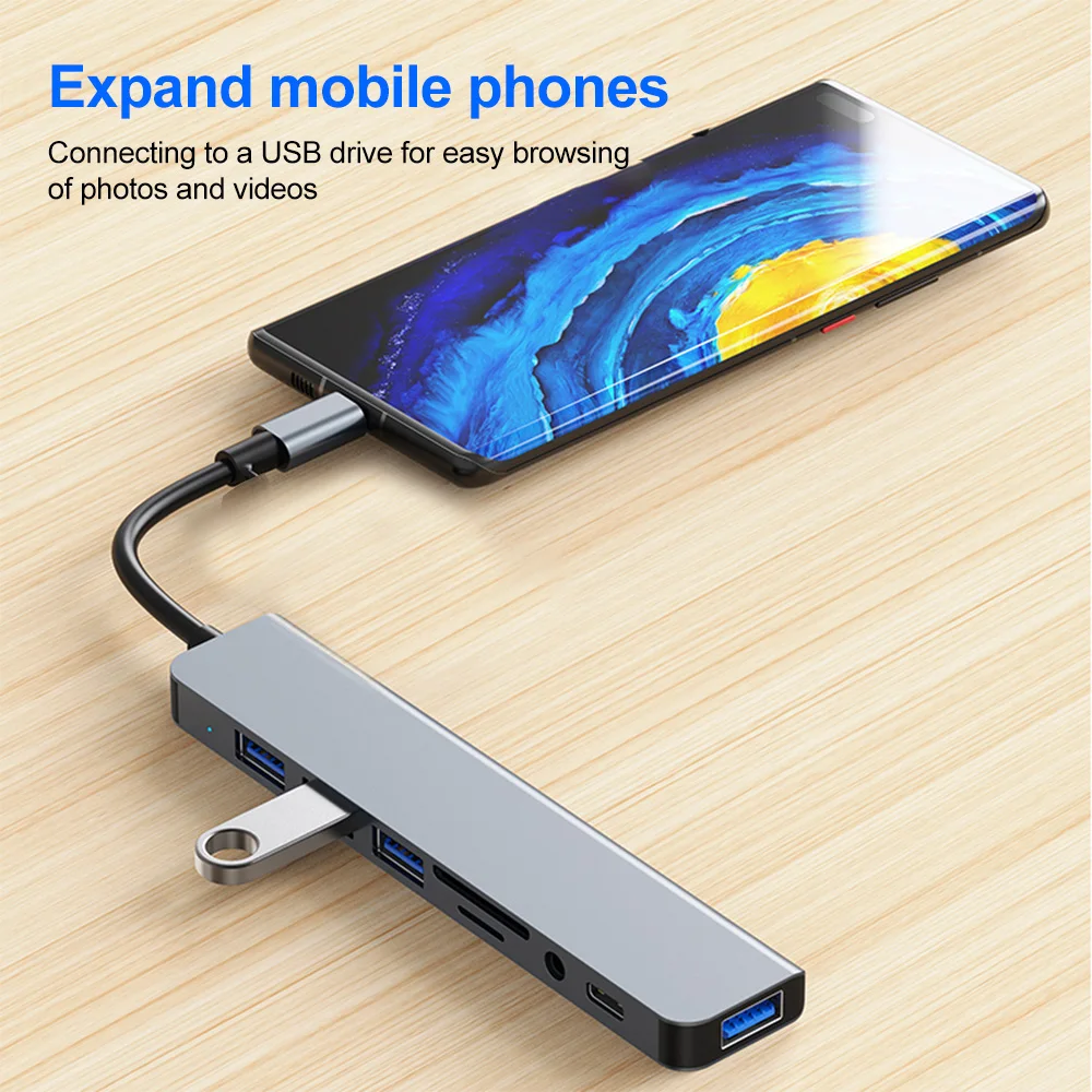 7-in-1 USB 3.0 HUB USB C HUB TYPE-C to USB SD TF Adapter 5Gbps  Fast Speed Tramsmission USB C Docking Station For PC MacBook