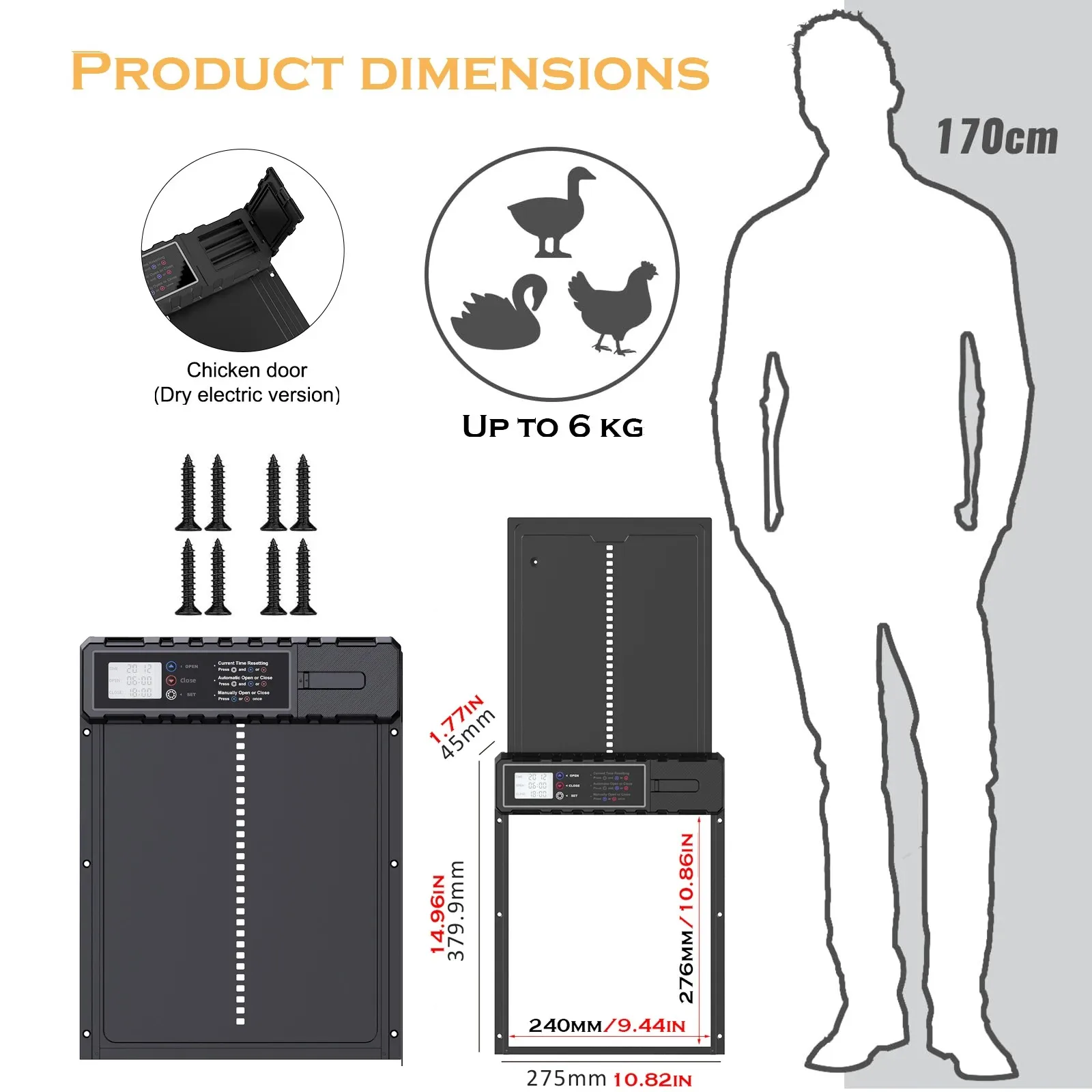 Aluminum Automatic Chicken Coop Door Waterproof Large Display Timer Electric Chicken Duck Door Intelligent Pinch Protection Chicken Coop Door Opener