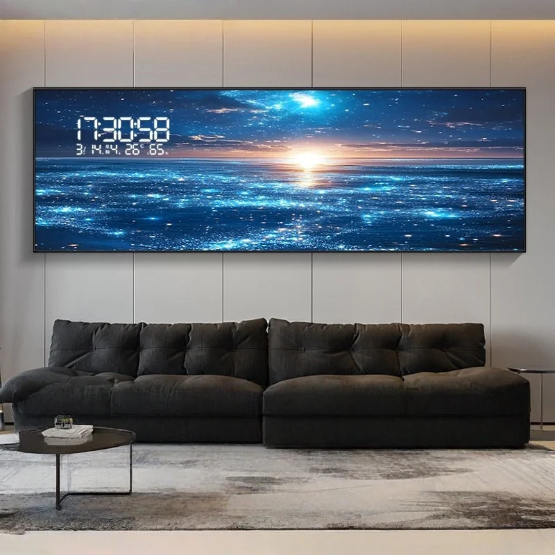 Lampada da Parete Moderna a LED con Effetto Onde Marine, Orologio Elettronico e Luce Decorativa per Soggiorno, Camera da Letto e Sfondo Divano