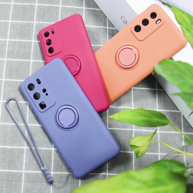 Magnetic Liquid Silicone Case with Ring Holder Stand - Soft Protective Cover