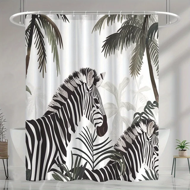 Rideau de douche imprimé zèbre avec 12 crochets, décor de salle de bain en Polyester de haute qualité, facile à entretenir et Durable, séparateur de pièce élégant, 1 pièce 2
