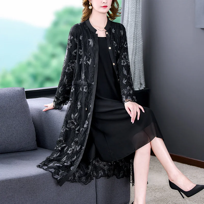 

Size Large Women's Clothing 2023 Autumn NewEmbroideryCardigan Skirt Single-Breasted Long Section Over The Knee Temperament Waist