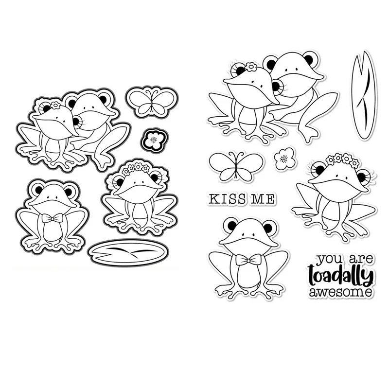 

Frog Lover Clear Stamps and Coordinating Cutting Dies Frog Couple Metal Die Cuts For DIY Scrapbooking Cards Making Crafts X35