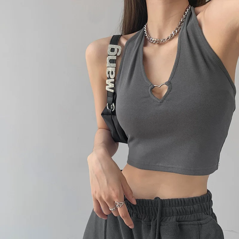 

Strap Tank Top Women's Summer French Short Sweet Spicy Girl Sexy Pure Desire Sweet Cool Wind Black Outer Wear Neck Top 2023