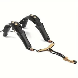 Premium Leather Saxophone Neck Strap with Aluminum Plate and Shoulder Support (Black)