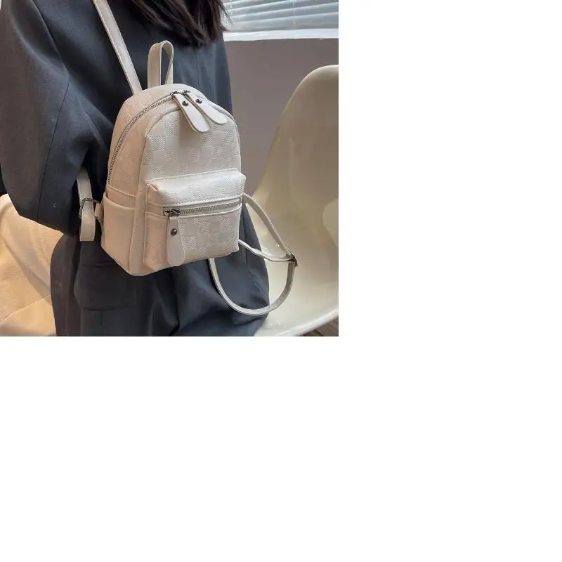 Hot Sale New Fashion Plaid Design Leather Small Backpack Women Double Zipper Shoulder Bags Leisure Totes Crossbody School Bag 4
