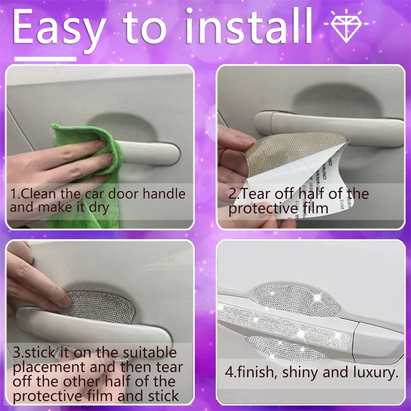 2x Glitzer Türgriff Aufkleber - Strass Dekoration Für Auto Türschalen