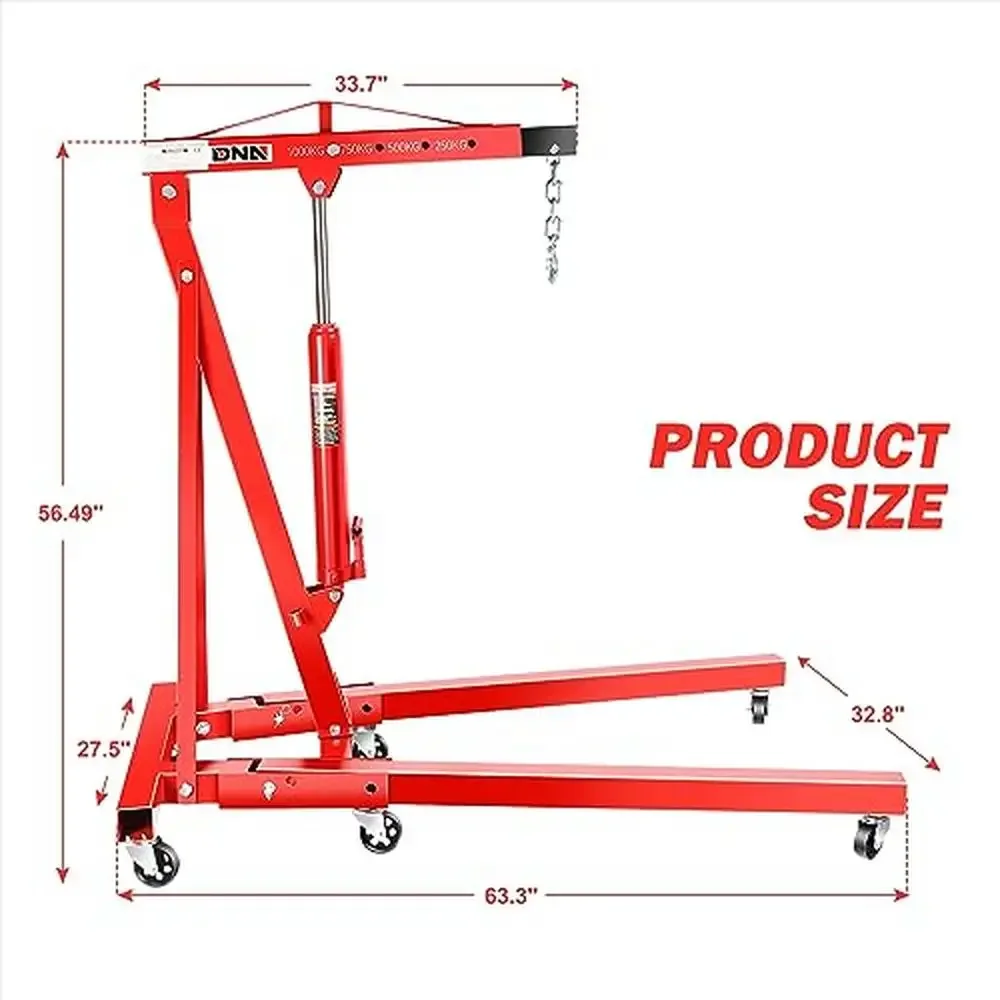Foldable Hydraulic Engine Hoist Crane Lift Auto Repair 1 Ton Shop Crane with Wheels and 4 Adjustable Positions