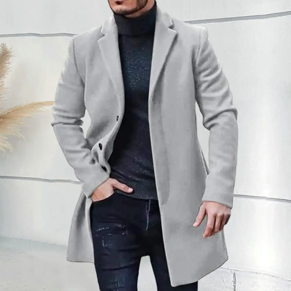 

Men Jacket Stylish Men's Winter Coat Buttoned Lapel Jacket for Casual Comfort Warmth Solid Color Long-sleeve Outerwear Jacket