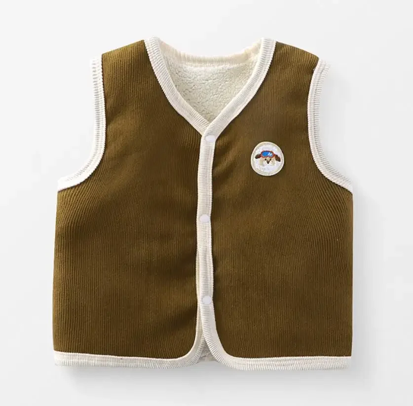 Toddler Boutique Infant Clothing Autumn Winter Boys Girls Corduroy Thickened Warm Fleece Vest Waistcoat Christmas Kids Outerwear