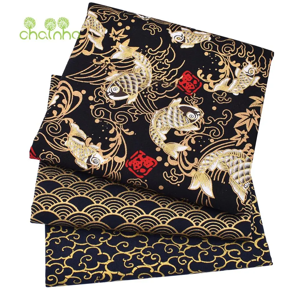 Chainho,Printed Plain Weave Cotton Fabric,DIY Quilting Sewing Material,Handmade Patchwork Cloth,Bronzing Series,20x25cm,15CD48