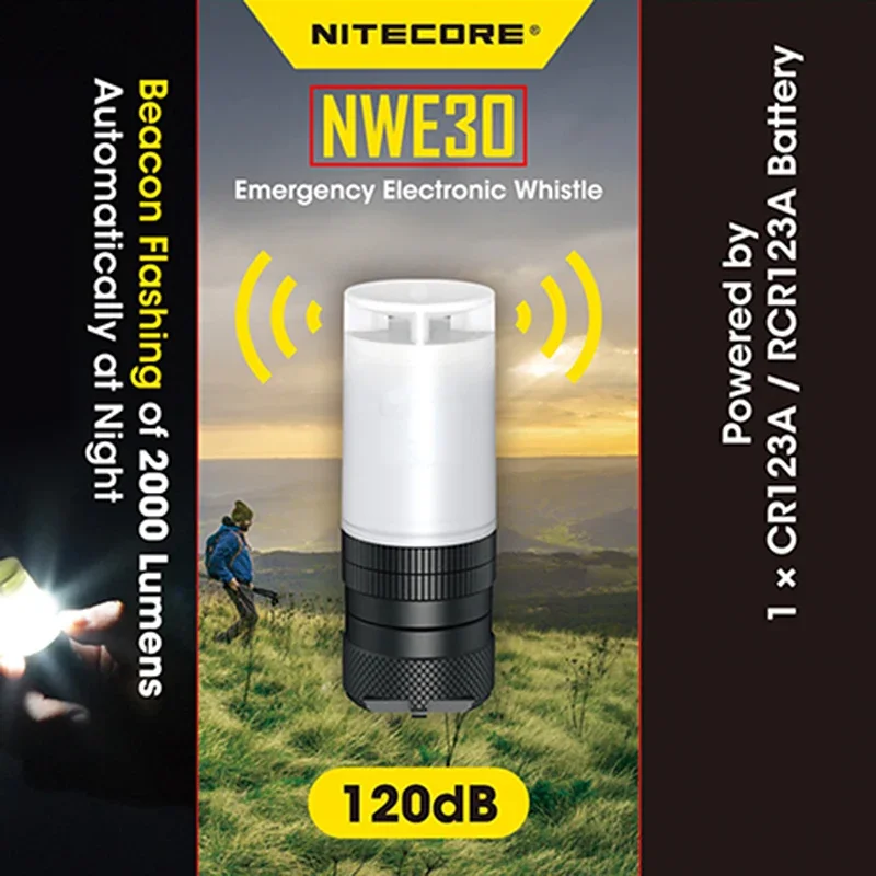 NITECORE 비상 전자 휘슬 스마트 센서 비콘 깜박이 360 ° 비콘 랜턴, 배터리 포함, 120dB 2000 루멘, NWE30