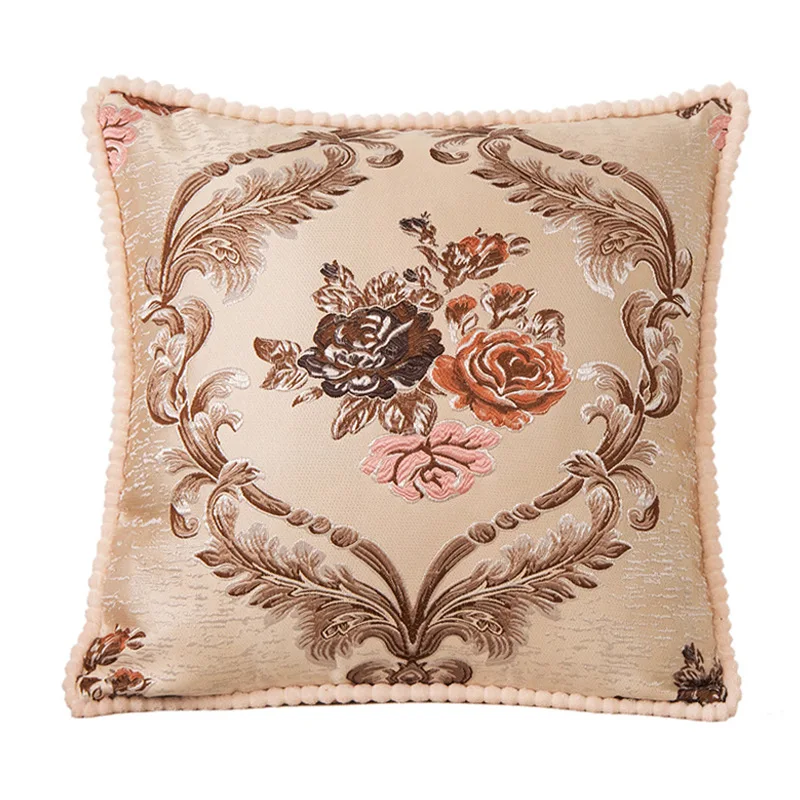 Beige White Design 2 floral scrollwork pillow cover