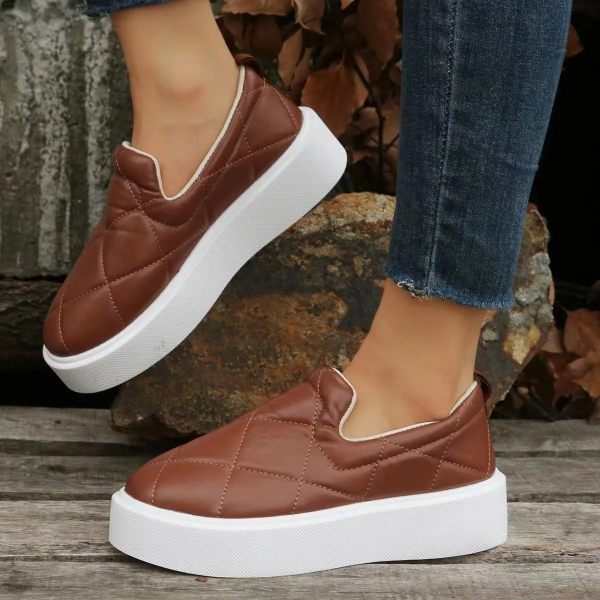 Women's Casual Shoes Spring New PU Leather Medium Heel Platform Shoes 2023 Outdoor Light Cover Sport Walking Shoes Women's Shoes