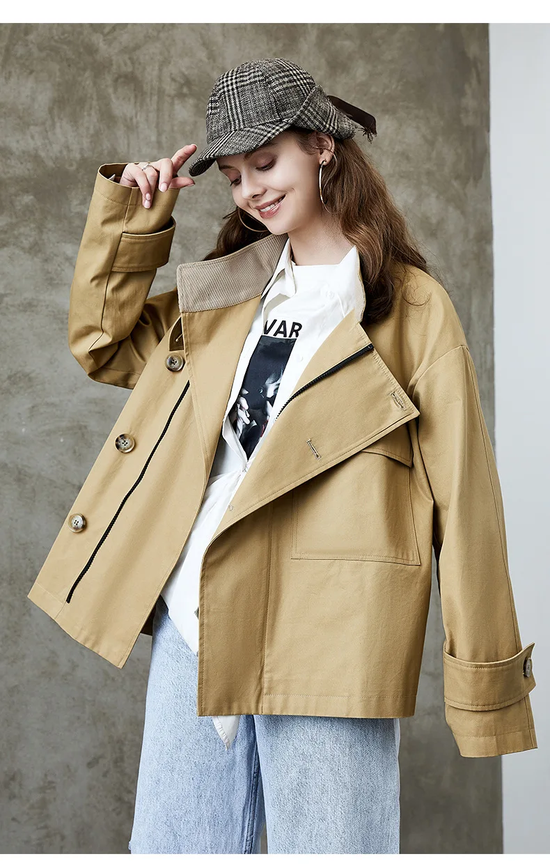 2021 High Quality Women Autumn Trench Coat Long Sleeve Turn Down Collar Women Khaki Trench Coat Femme Casaco Abrigo Streetwear bubble coat women