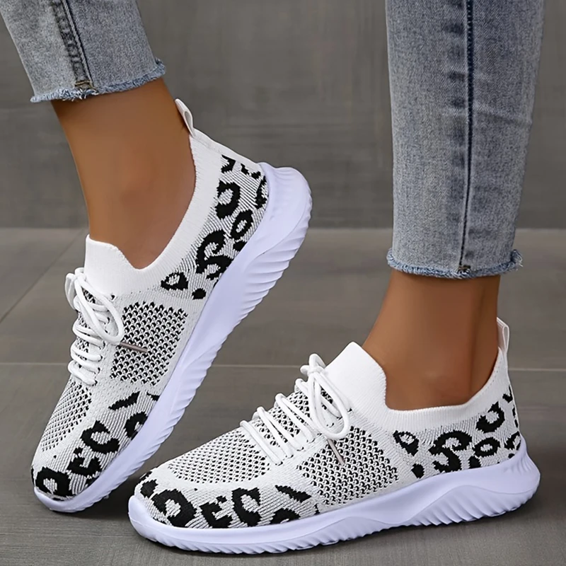 Leopard Mesh Round Toe Athletic