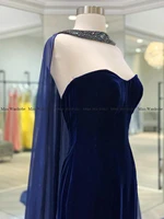 Navy Blue Evening Dress Velvet Sweetheart Mermaid Prom Party Gown Luxury Beaded With Cloak Formal Banquet Celebrity Dress 2024 - Image 4