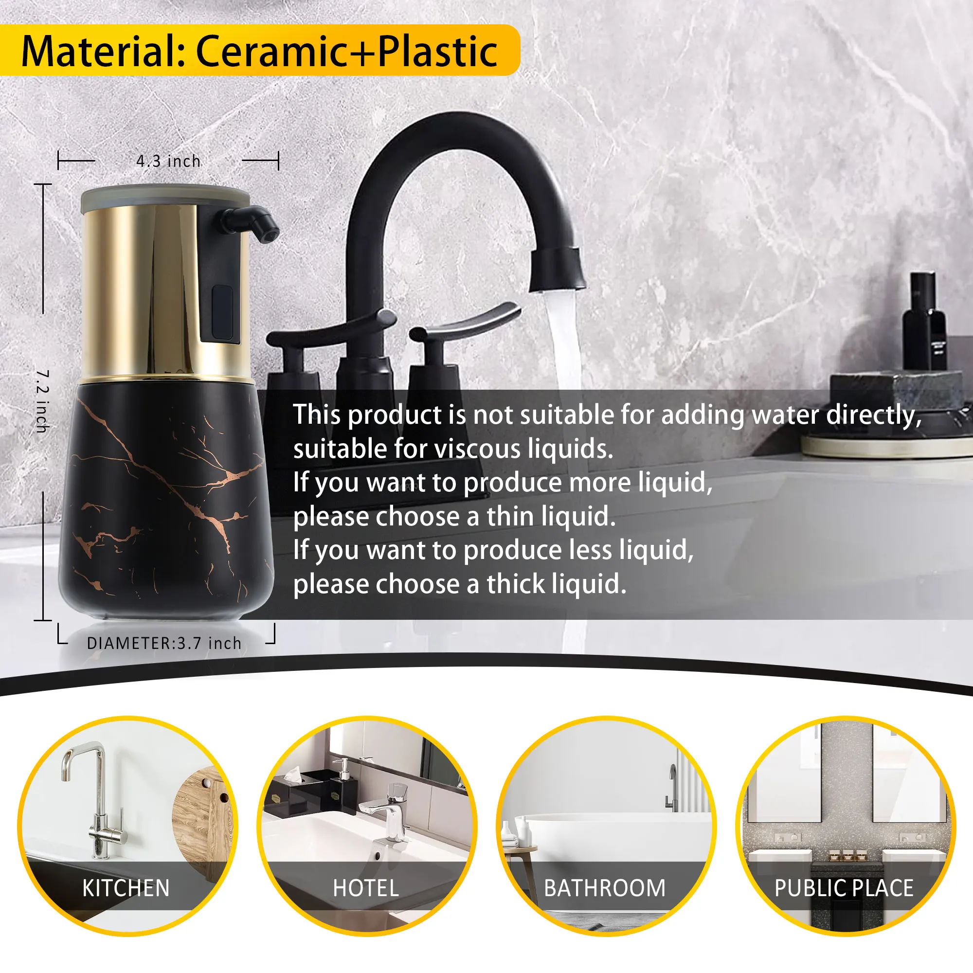 USB Charging Automatic Liquid Soap Dispenser Machine Dishwashing Gel Machine For Kitchen Bathroom Ceramic Touchless
