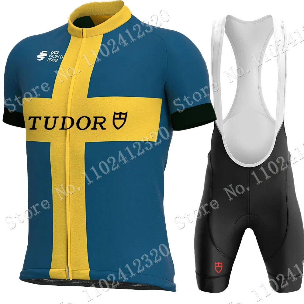 2023 Svezia Tudor Pro Team Cycling Jersey Set Uomo Manica Corta Swizerland Abbigliamento Mens Road Bike Camicie Suit Bicycle Bavaglino Shorts