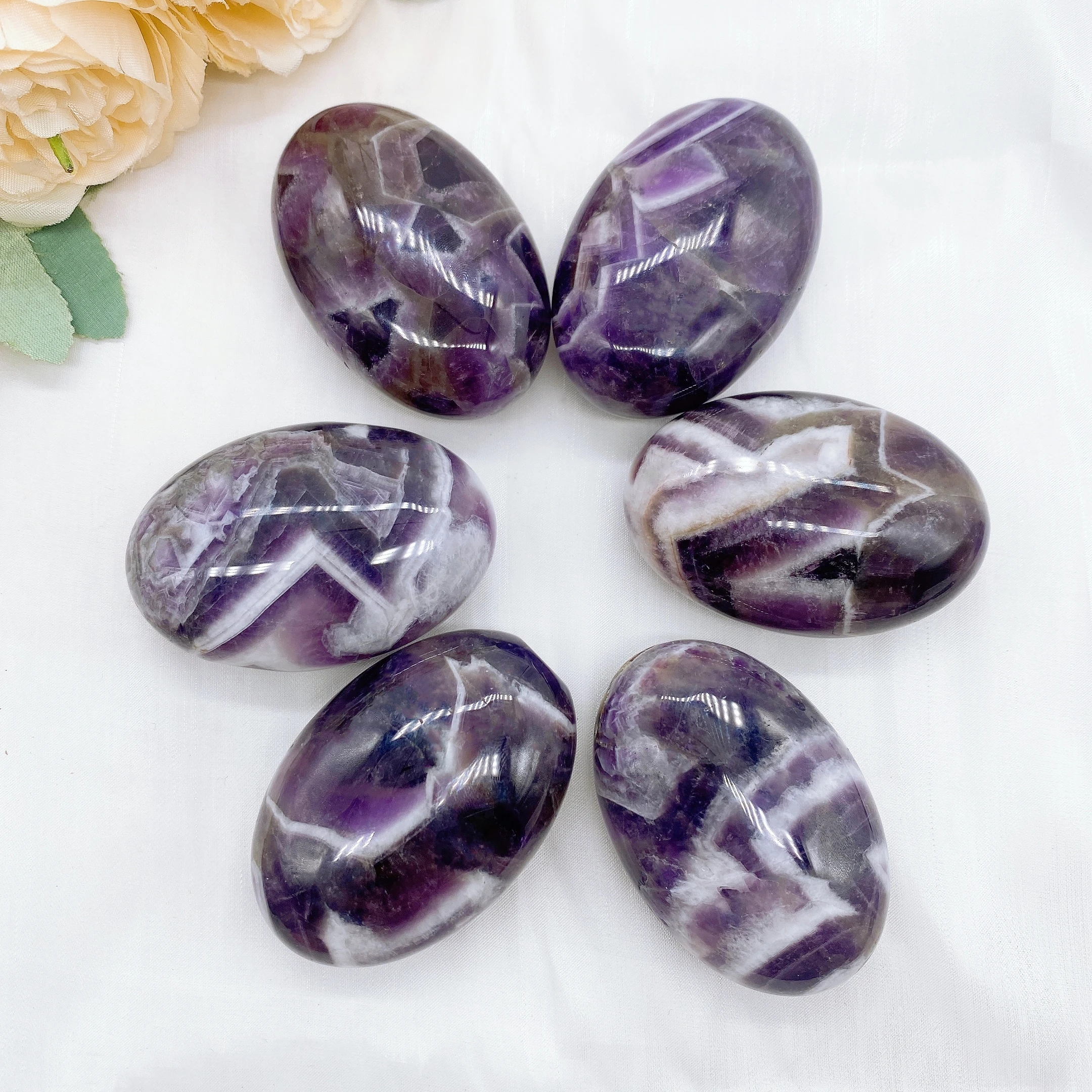60mm Natural Amethyst Pocket Palm Crystal Quartz Stone Polished Energy Gems Reiki Healing Gift Mineral message tool Home Decor 6