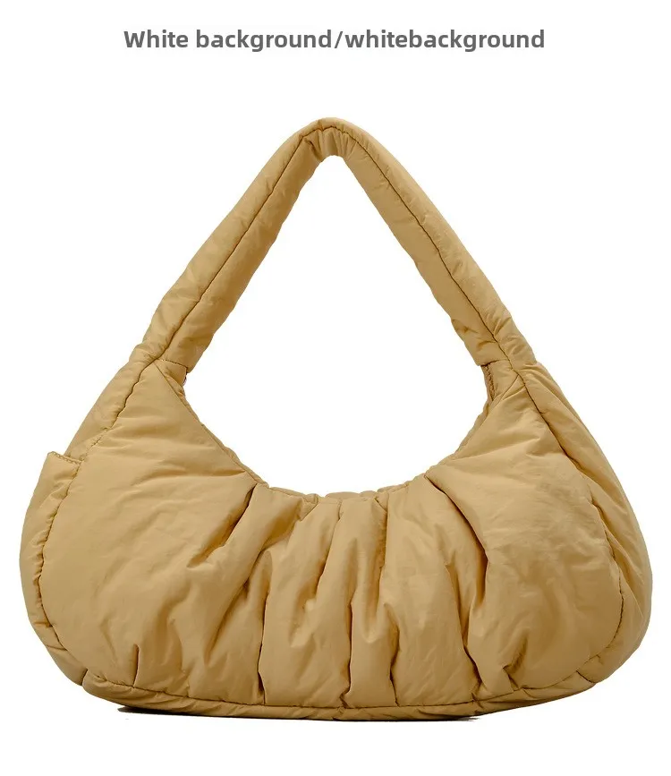 Shoulder Bag Women Padded Crescent Quilted Lightweight Nylon Handbag_voghion.com