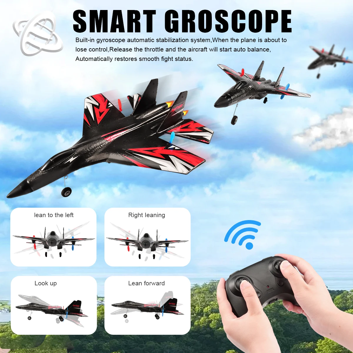 Planeur RC 2.4G 3CH avec gyroscope, 3 couleurs, 250mAh