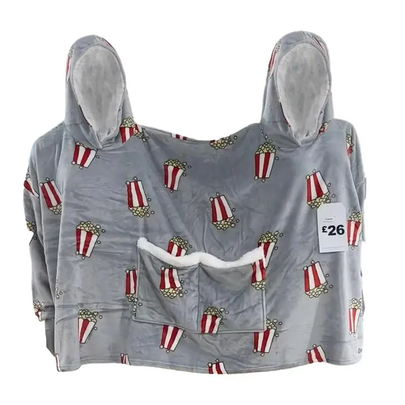 New Double Hoodie Blanket Long Sleeve Home Coral Fleece Sleepwear With Popcorn Pattern Blanket Hoodie For Two People Family
