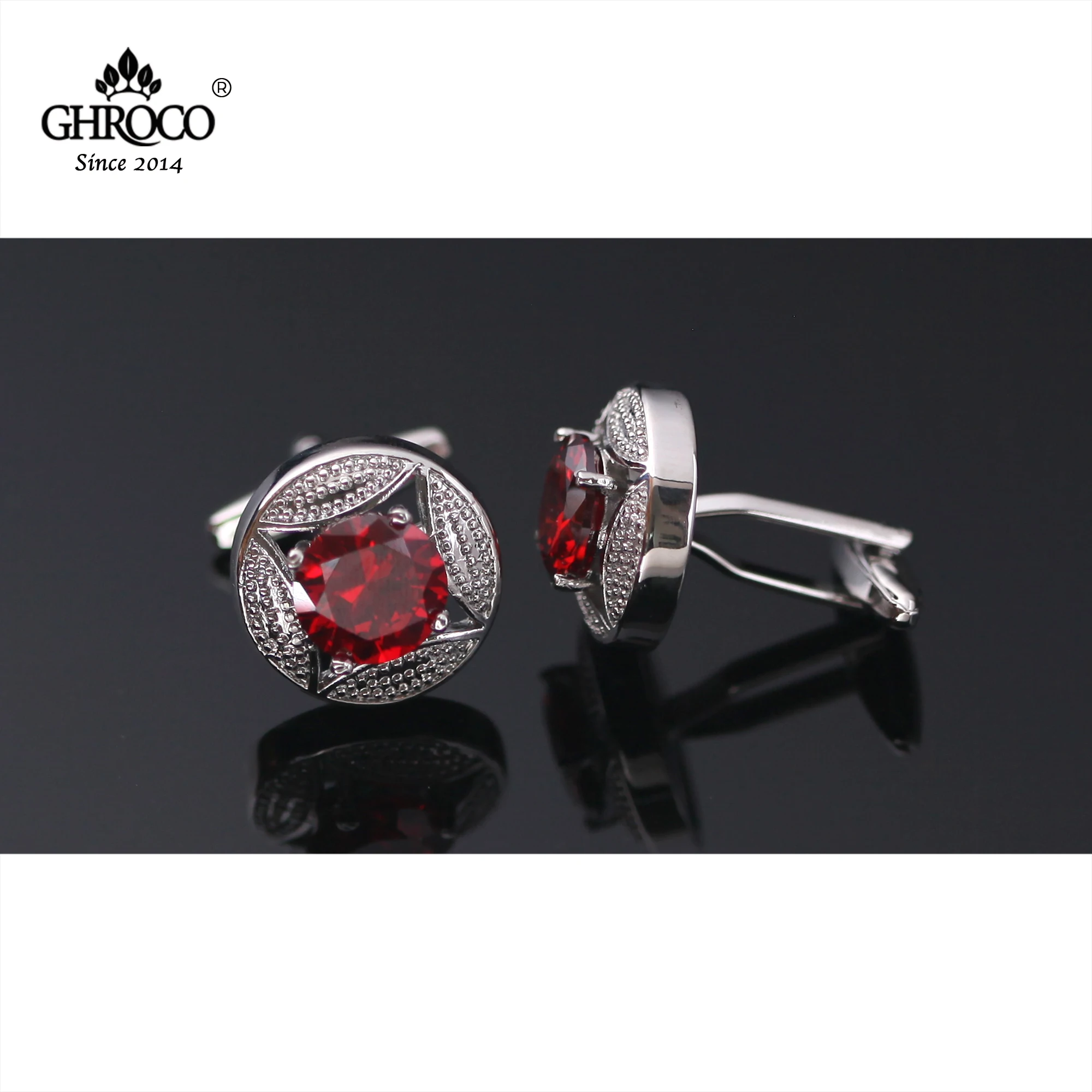 GHROCO High Quality Exquisite Round Red Zircon French Shirt Cufflinks Fashion Luxury Gifts Business Men and Women Groomsmen